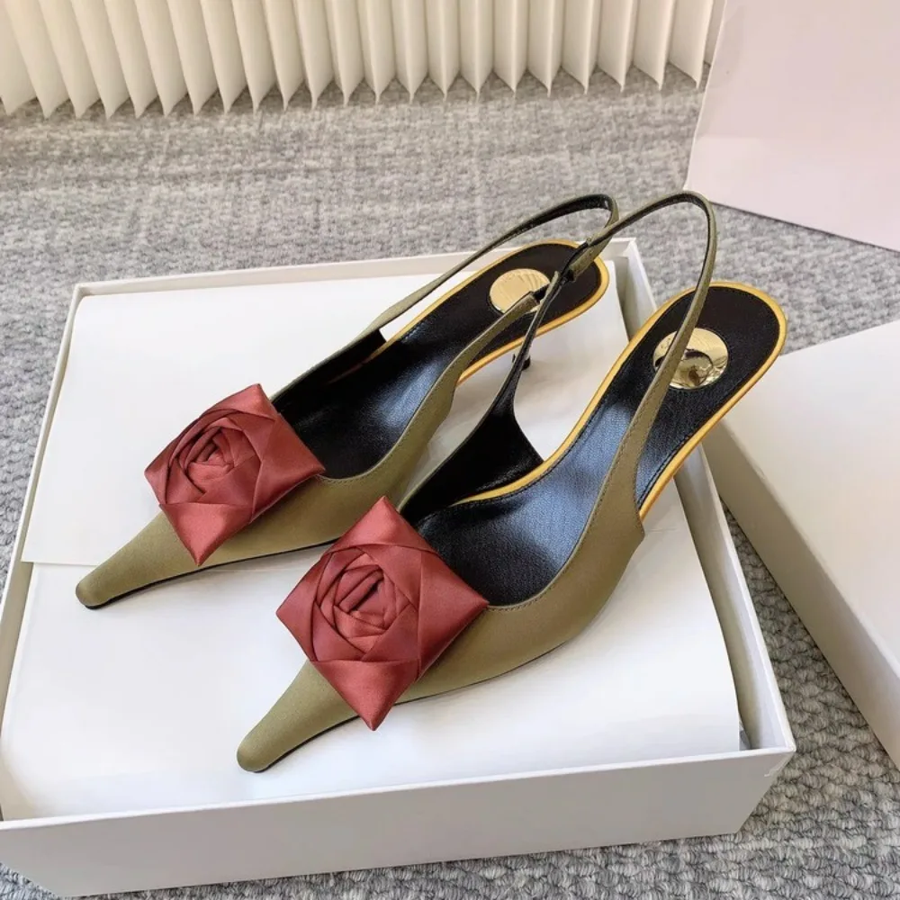 Sommerliche, niedrig geschnittene Blumen-High-Heel-Sandalen für Damen – Designer-Schuhe für Frauen, rutschfeste Slingbacks zum Gehen und Einkaufen