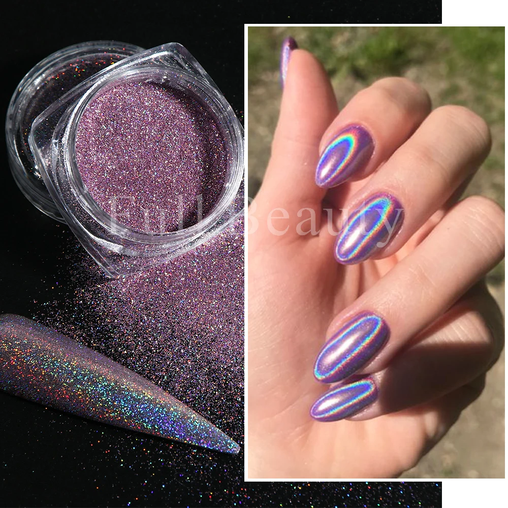 Holographic Nail Powder Silver Sequins For Nails Pink White Chrome Rub Pigment Shiny Hologram Glitters Winter Decoration GL1028