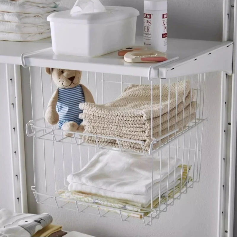 

Modern Storage White Hanging Basket Towel Bath Convenient Iron Frame Storage Basket organizers laundry baskets Iron mesh frame