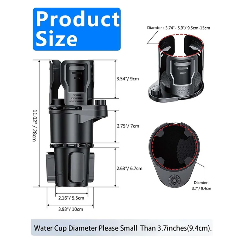 Suitable for automobiles, 40 ounce car extension installation kit, cup holder extender adapter, with adjustable base extender