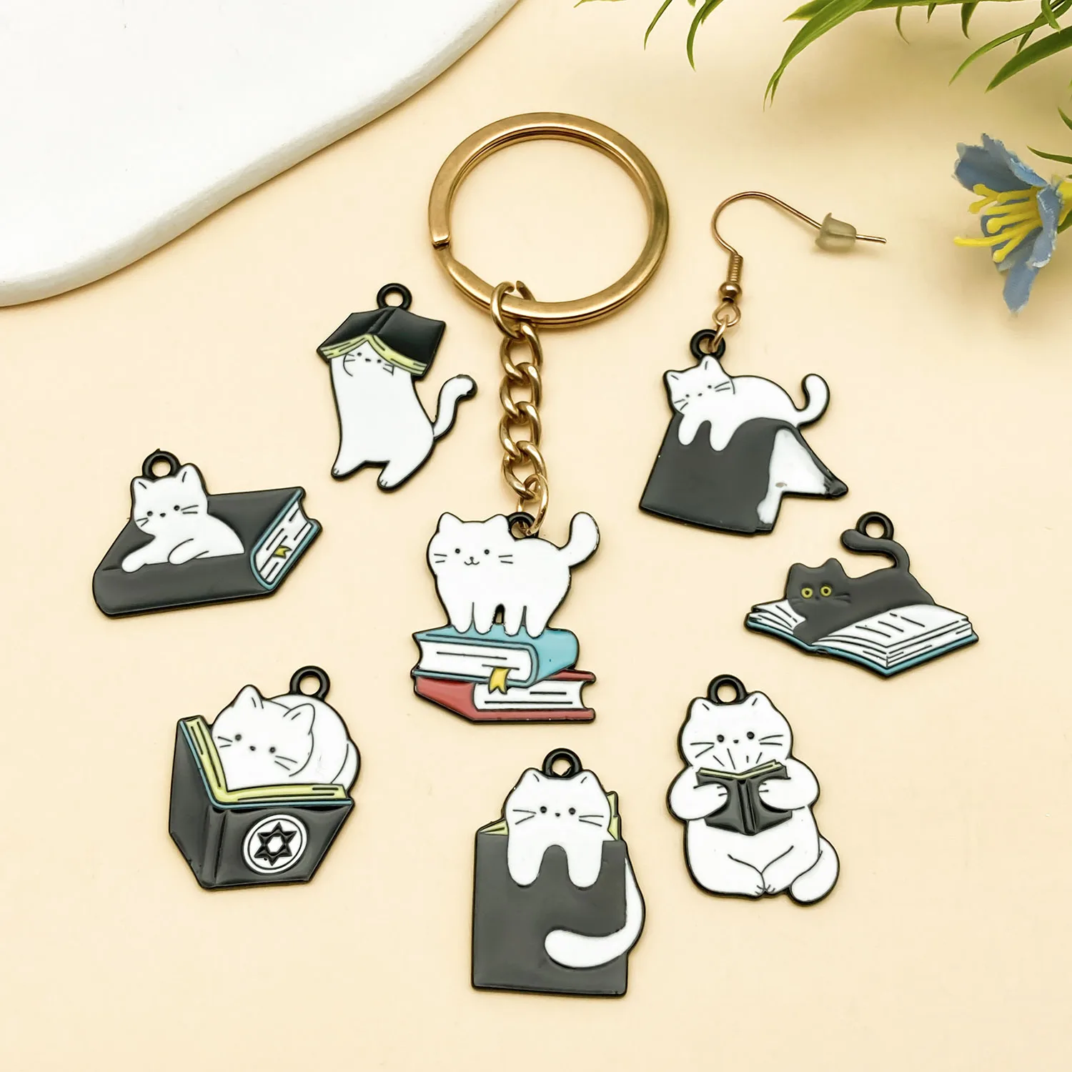 10pcs Dark Punk Style Mixed Cat Book Alloy Charms Pendants For Jewelry Making Findings DIY Earrings Necklace Keychain Supplie