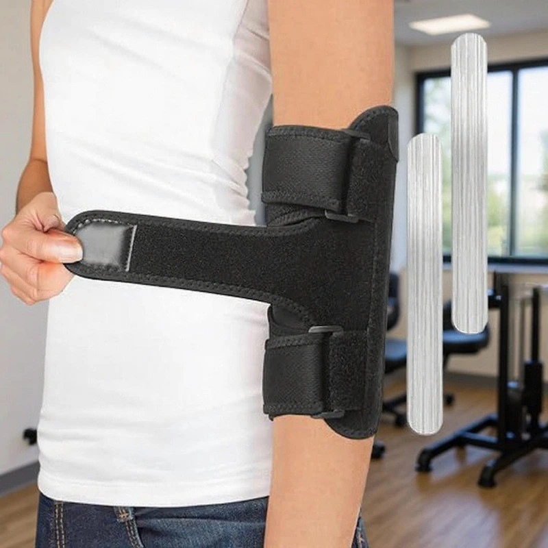 

Adjustable Elbow Support with 2 Removable Metal Splints Elbow Brace Arm Stabilizer Cubital Tunnel Tennis Sports Protection