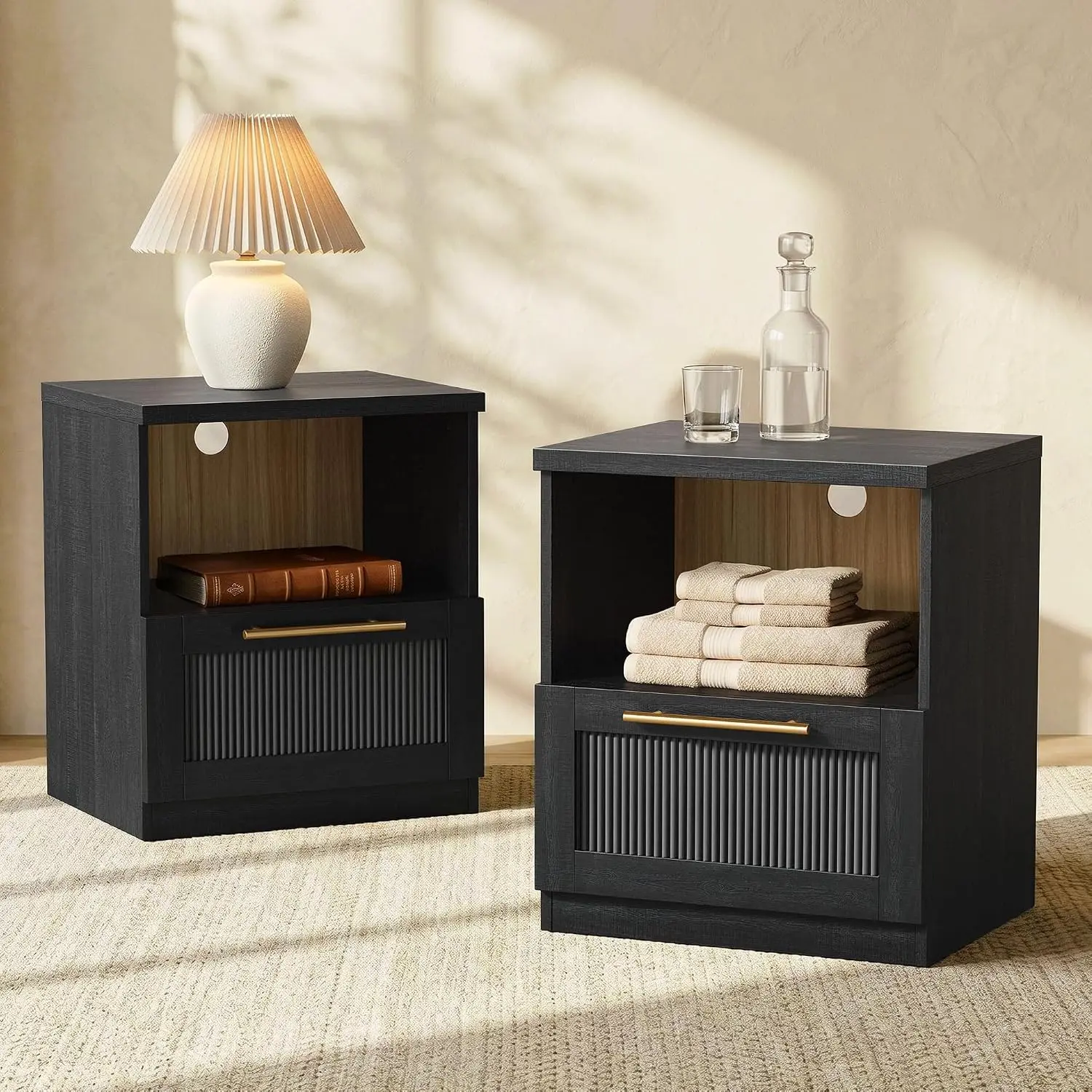 Modular Nightstand Set of 2 with Drawer & Shelf, 18.5