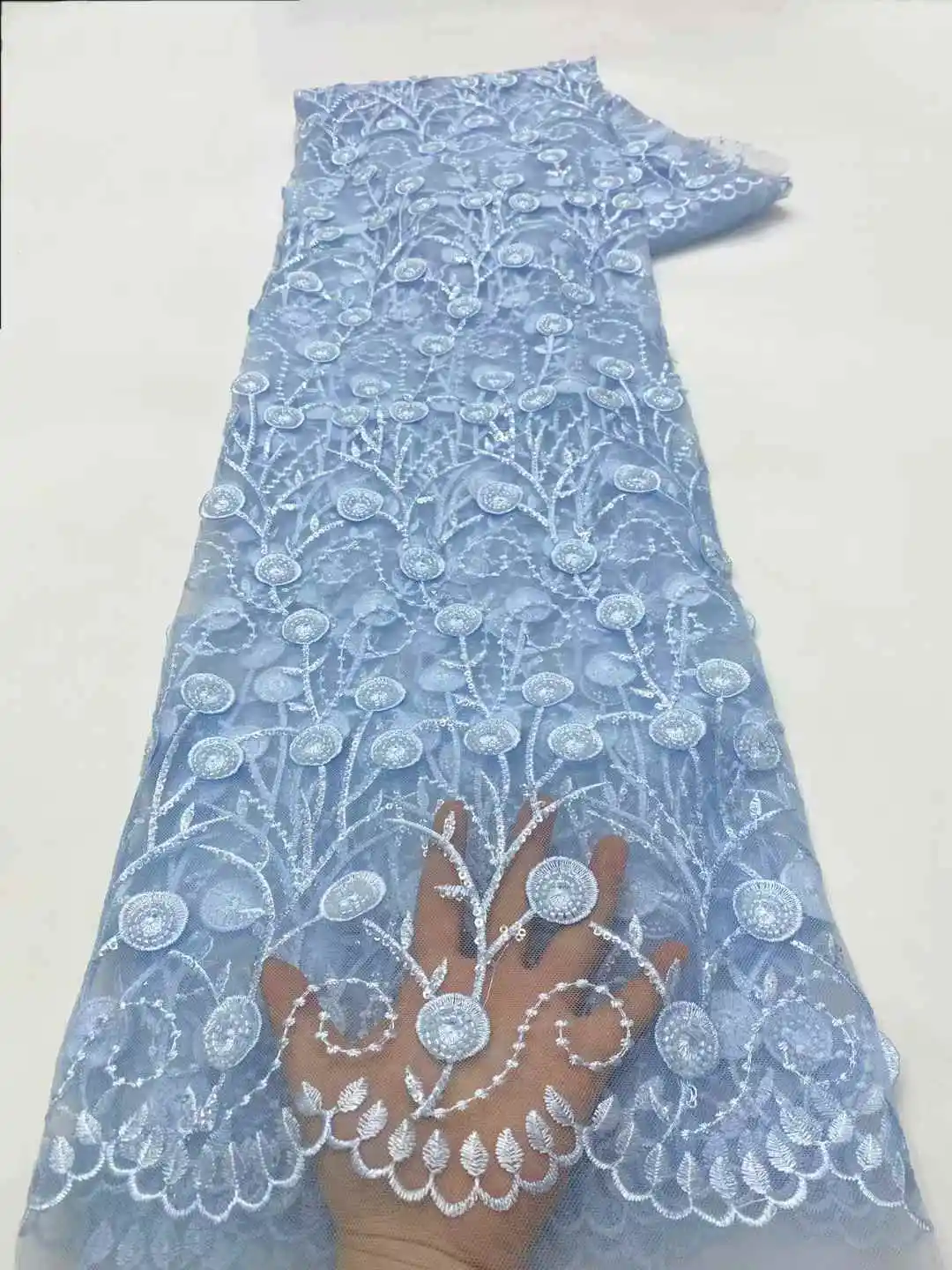 

Latest 3D Flower Embroidery Beads Sequins African Lace Fabric 5 yards High Quality Nigerian Women Wedding French Material 2025