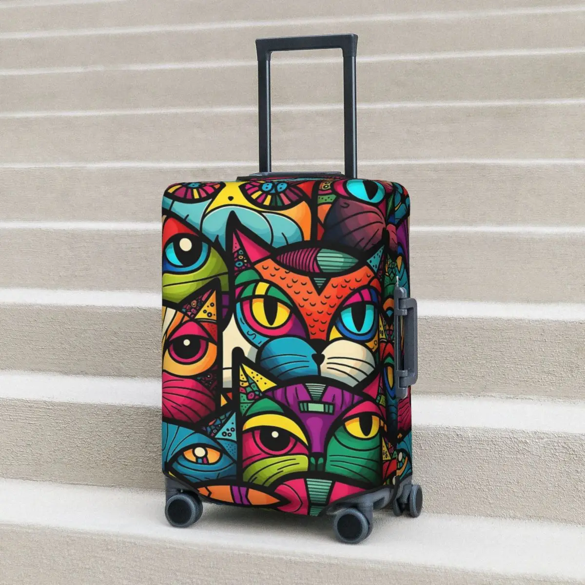 Abstract Cat Suitcase Cover Colorful Animal Cruise Trip Vacation Fun Luggage Case Protector