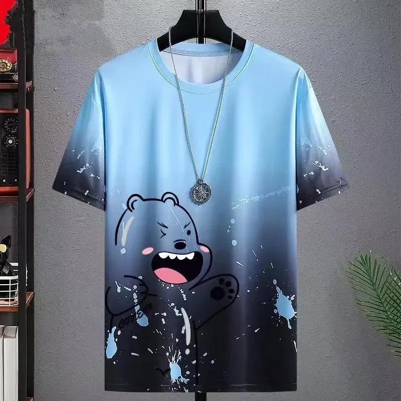 Cartoon Little Bear Print T Shirt For Men Casual O-neck Short Sleeve Tops Street Trend Harajuku Men\'s Clothes Fashion Loose Tees