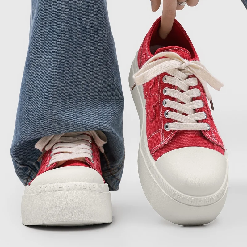 Men Vulcanized Canvas Sneakers Breathable Non-Slip Lightweight Comfortable Lace-Up Casual Shoes for Outdoor Walking Daily