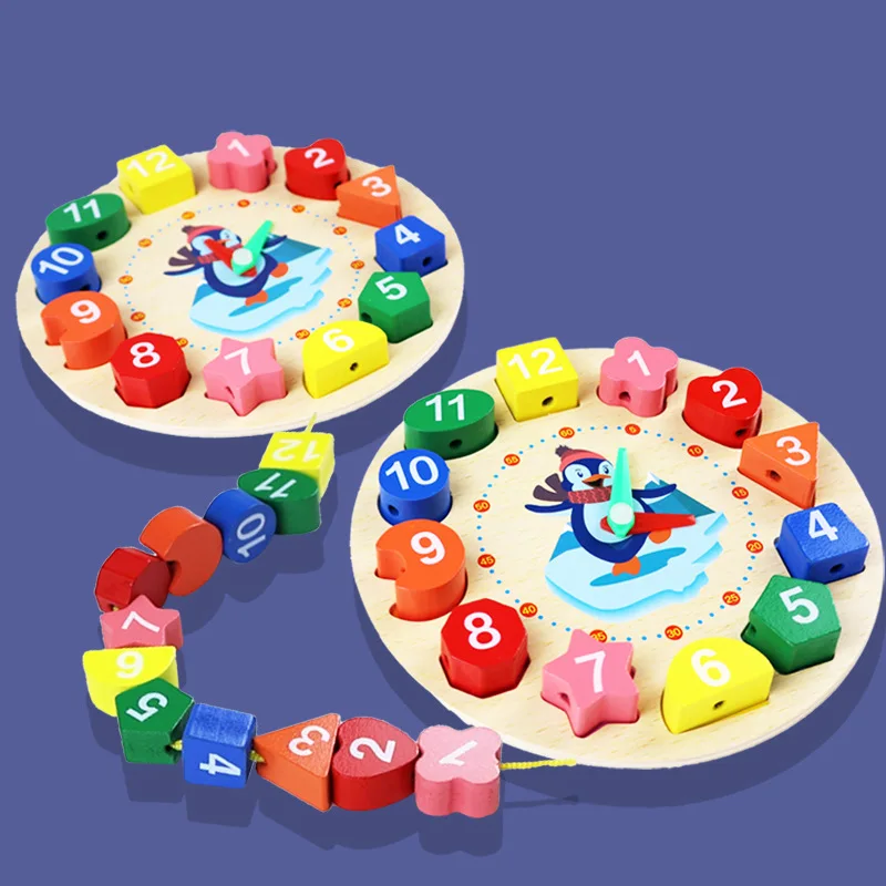 ساعة خرز خشبية للتعليم في مرحلة الطفولة المبكرة، لعبة ألغاز ممتعة للتعرف على الألوان والشكل