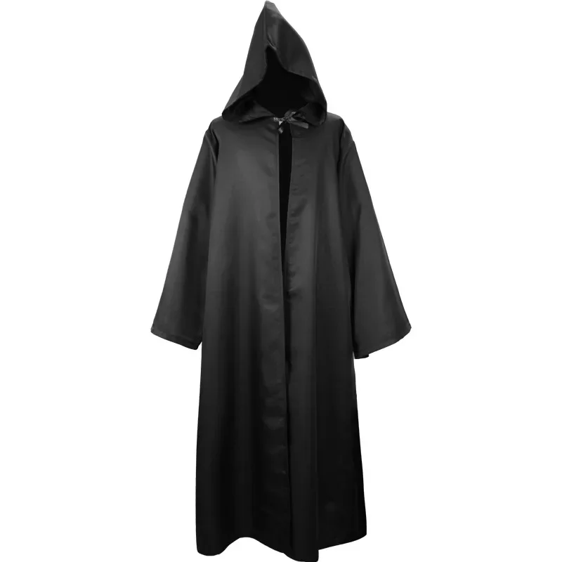 Long Shirt Hooded Black Robe Costume Halloween Cloak Cosplay Costume Wizard Tunic Hooded Robe Adults and Children