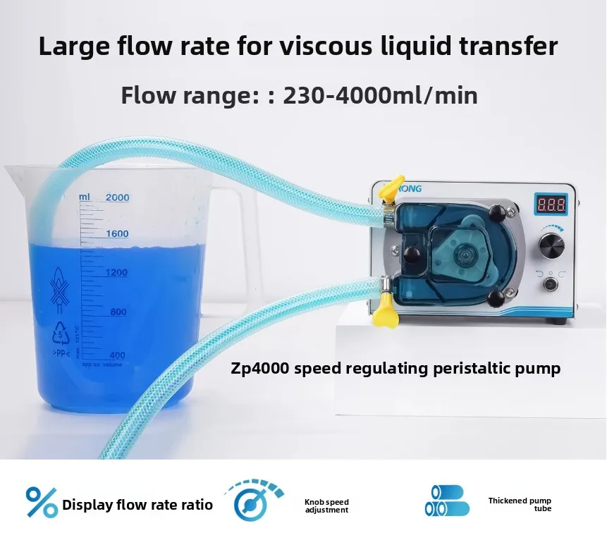 Small, high-flow ZP4000 laboratory speed-regulated digital peristaltic pump for industrial filling of viscous liquids