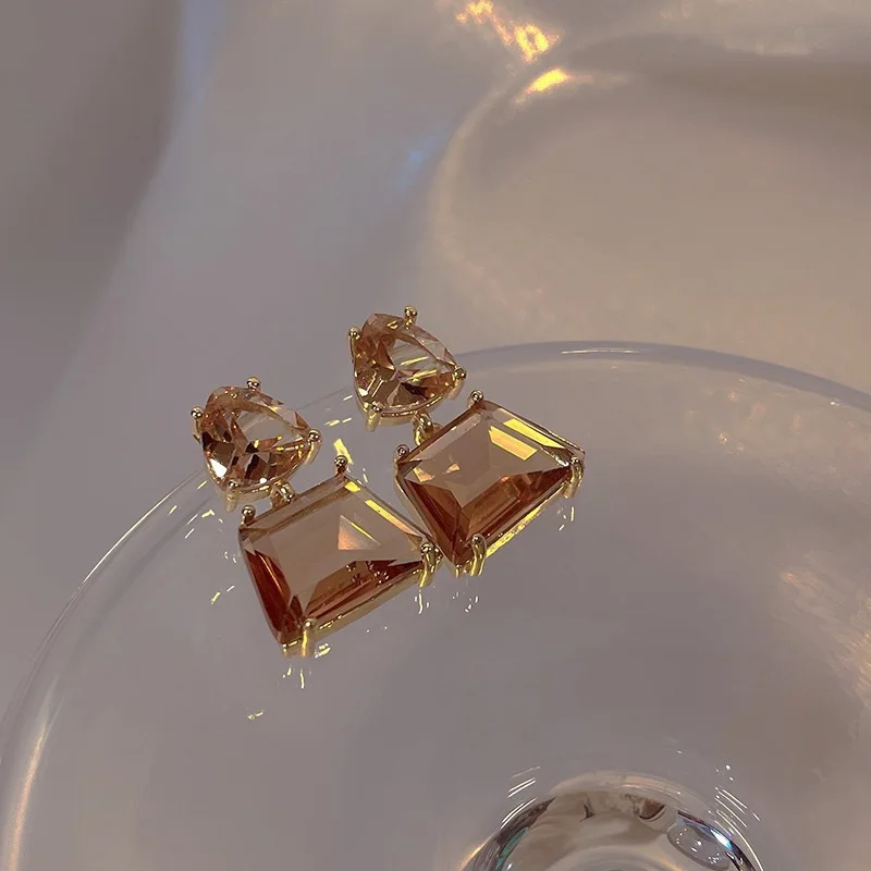 Geometric Trapezoidal Crystal Drop Earrings For Women Vintage Korean Fashion Jewelry Wedding Party Girl Elegance