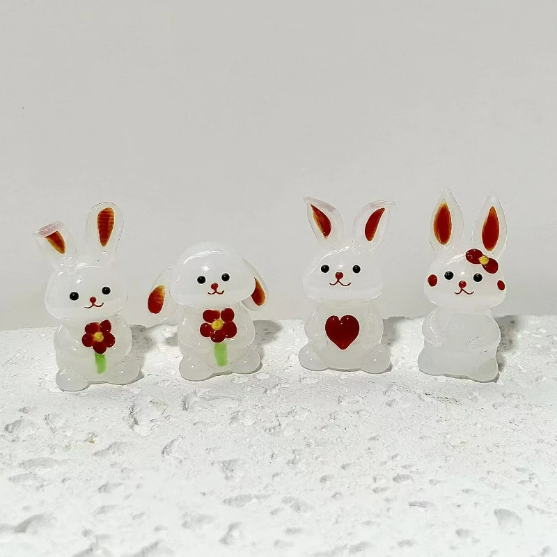 

Handmade Mini Glass Rabbit Micro Landscape Ornament Colored Glaze Cute Cartoon Animal Home Desk Office Decoration Accessories