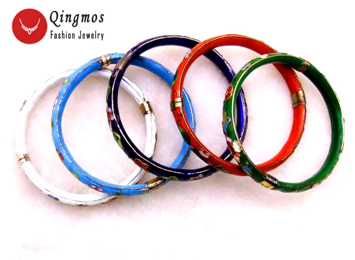Qingmos Wholesale 5X Enamel Bangles Cloisonne Bracelets for Women Cuff Handwork China Feature Bracelet who147