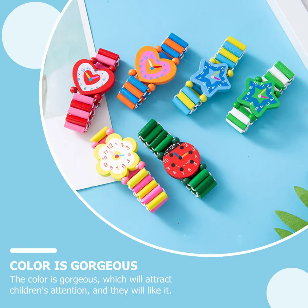 5 قطع ديكور المعصم الملون ساعات محاكاة خشبية تصميم مشرق ممتع للتعلم المبكر هدية تفاعلية للوالدين