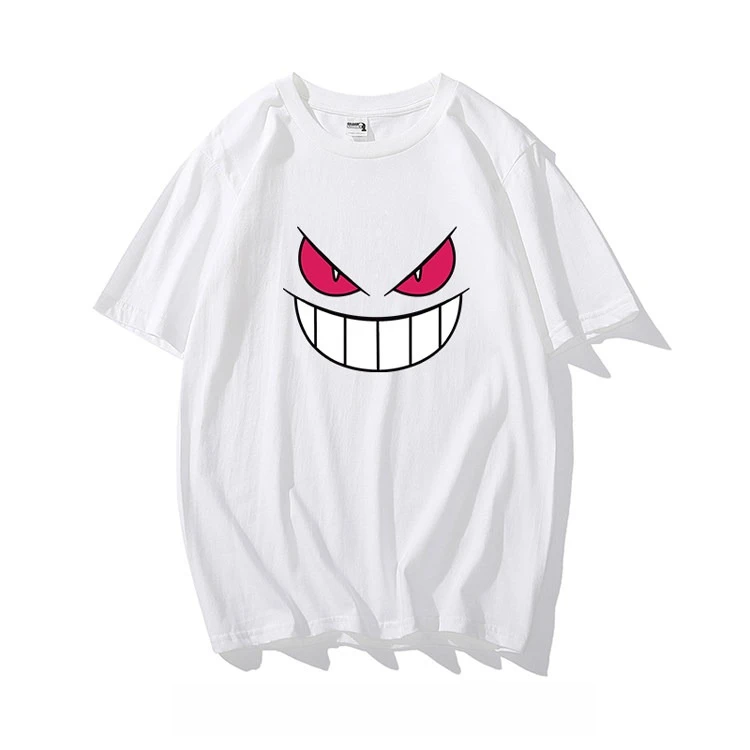 Bandai Pokémon Gengar Druck-T-Shirt aus reiner Baumwolle, Herren-Sommermode, Übergröße, Street Casual Y2K Tops, Streetwear-Kleidung