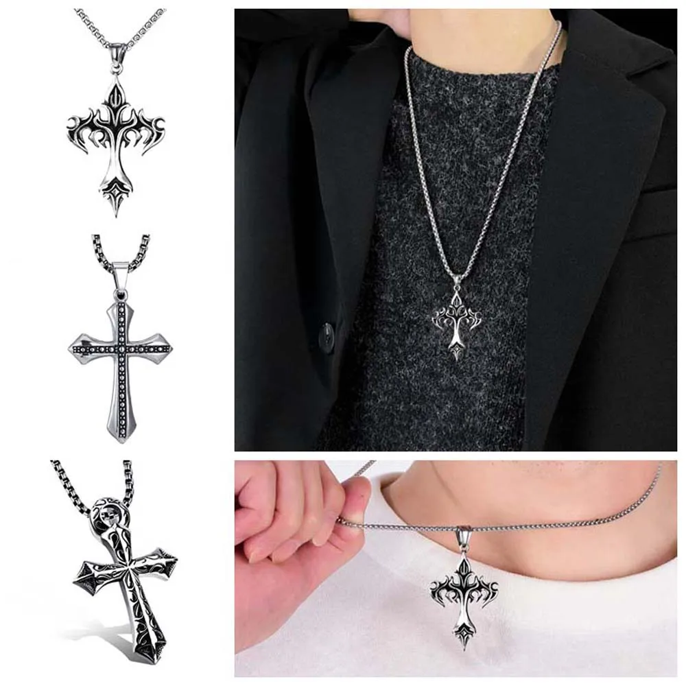 Cross Cross Necklaces Clothing Accessories Stainless Steel Cross Clavicle Chains Steel Casting Charm Flame Cross Choker Pendant