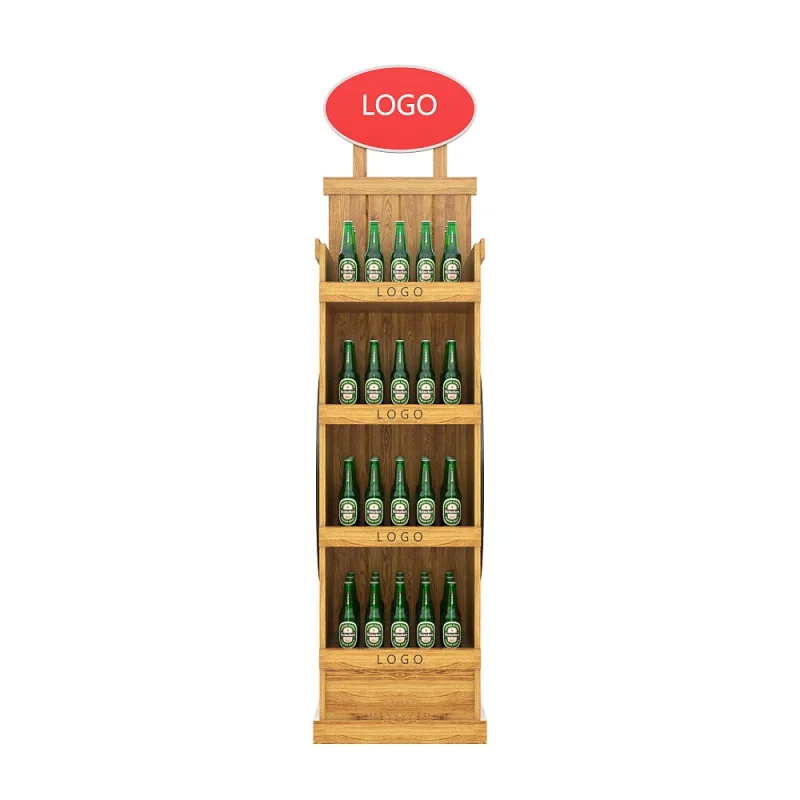 

custom.Custom logo retail supermarket store wood multi function rack wine shelves display for liquor beer store