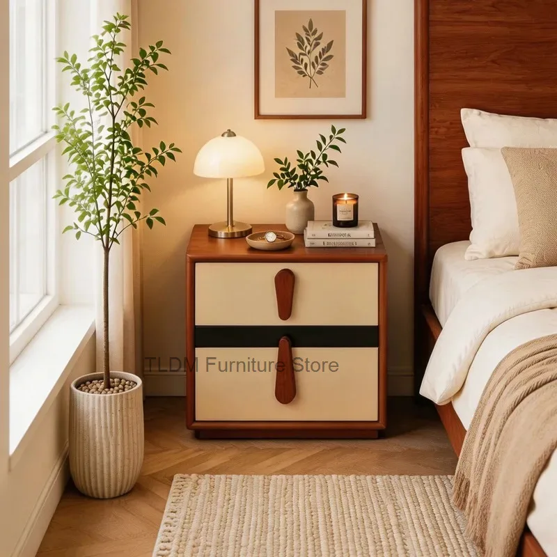 Cabinet Two-Tone Patchwork Side Handles Nightstand Storage Bedside Teardrop Minimalist Accent Wooden Table Pull for Bedroom