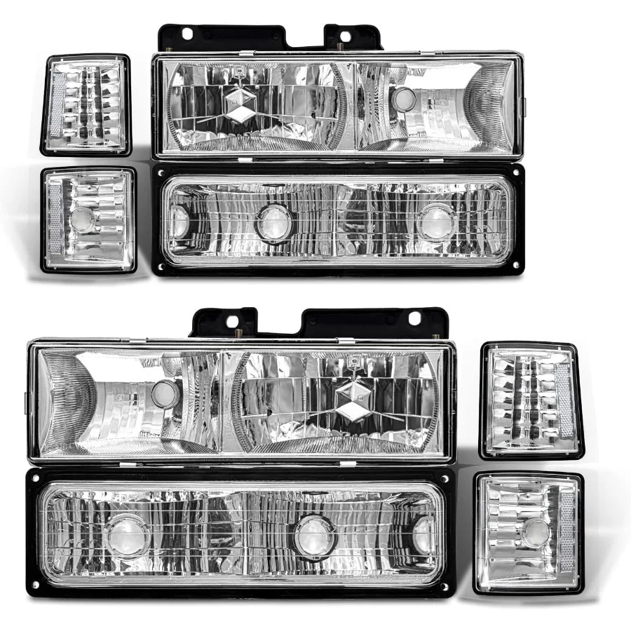 

Headlight Assembly for 94 95 96 97 98 99 Chevy Silverado C10 Pickup C K 1500 2500 3500 Truck Suburban Tahoe Chrome Housing with