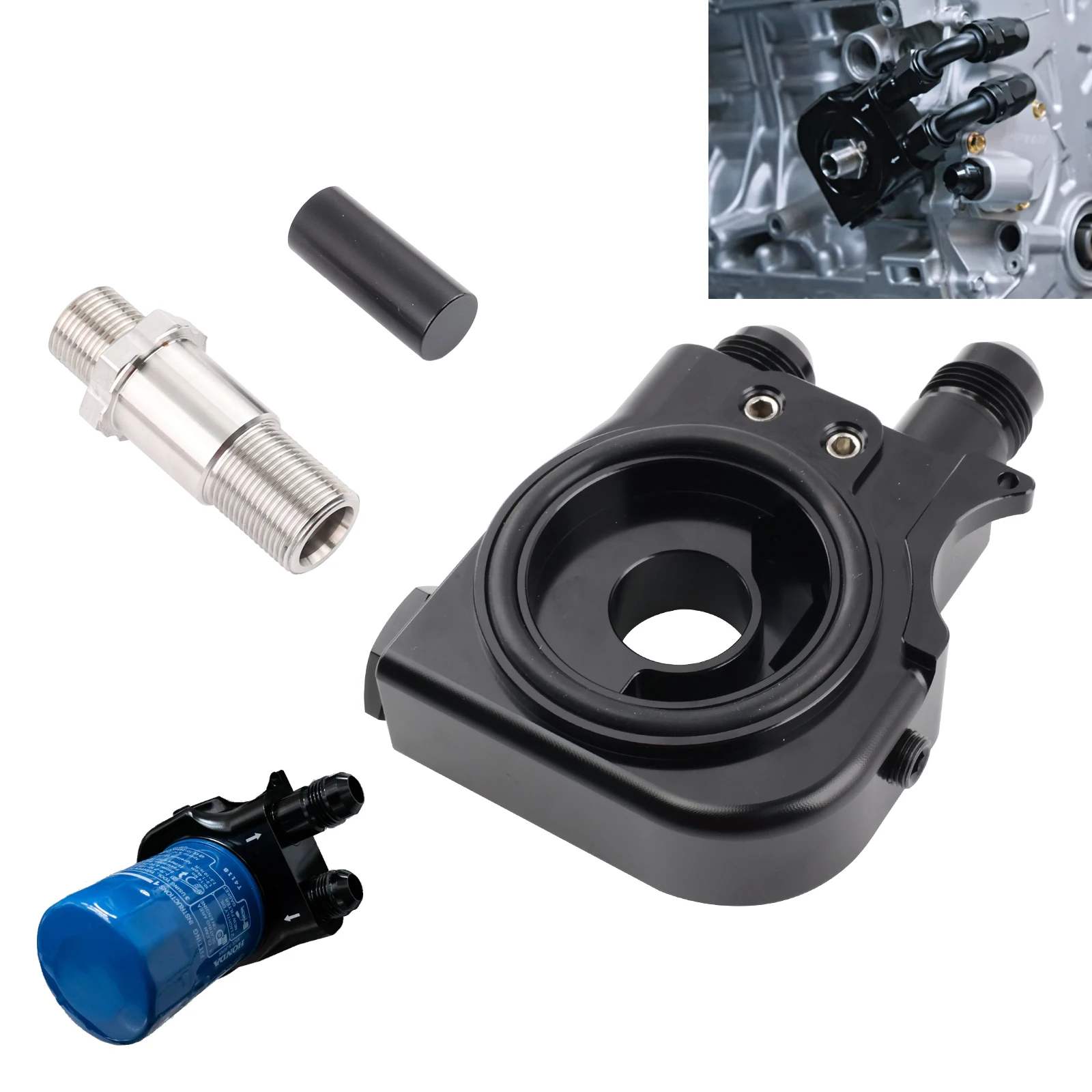 

Oil Sandwich Plate Swap Oil Cooling Thermostatic Aluminum 1/8 NPT Port For Honda K Series Engines