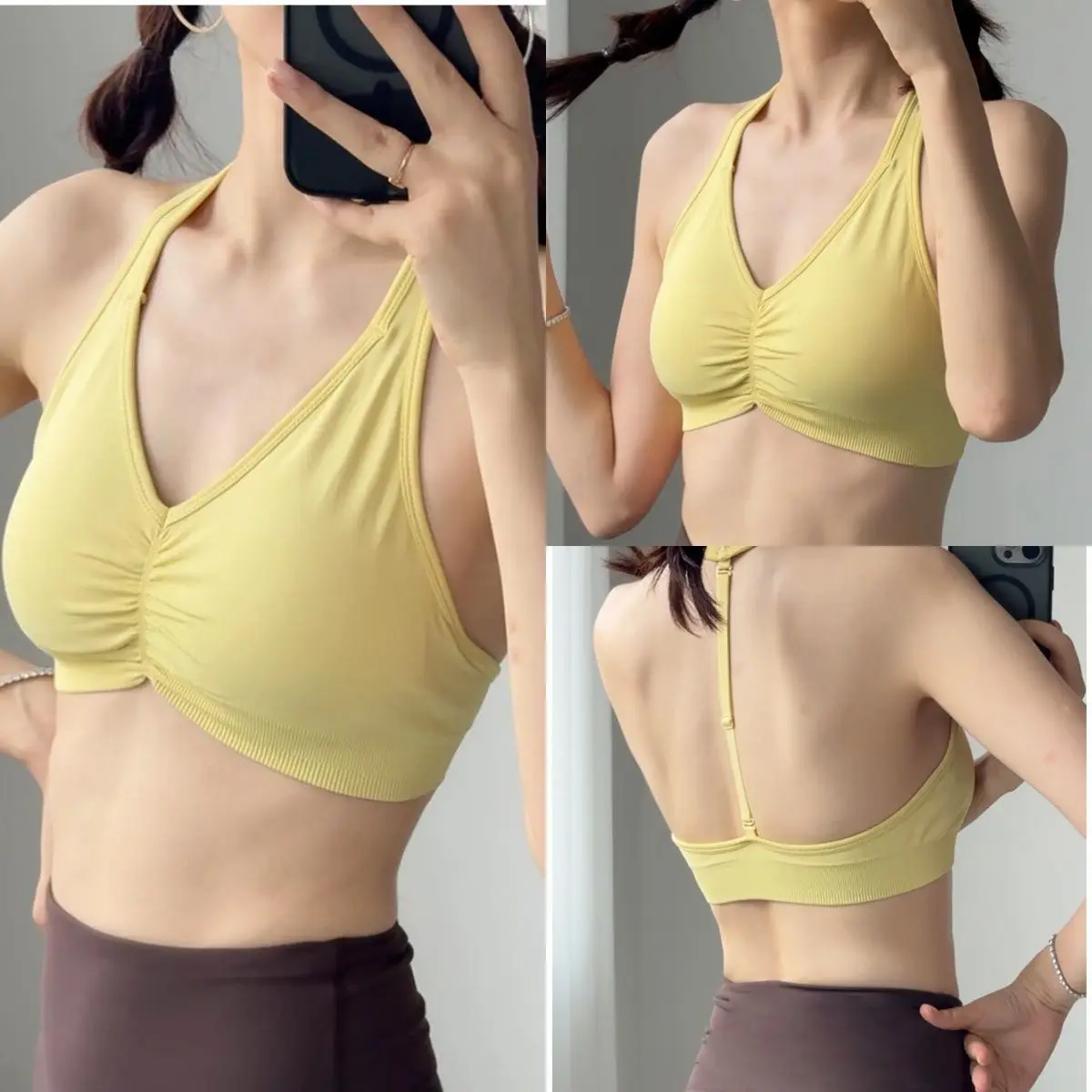 Women's T-Back Adjustable Strap Yoga Halter Sports Bra - Quick-Dry, Breathable, Shockproof Gym Tank Top