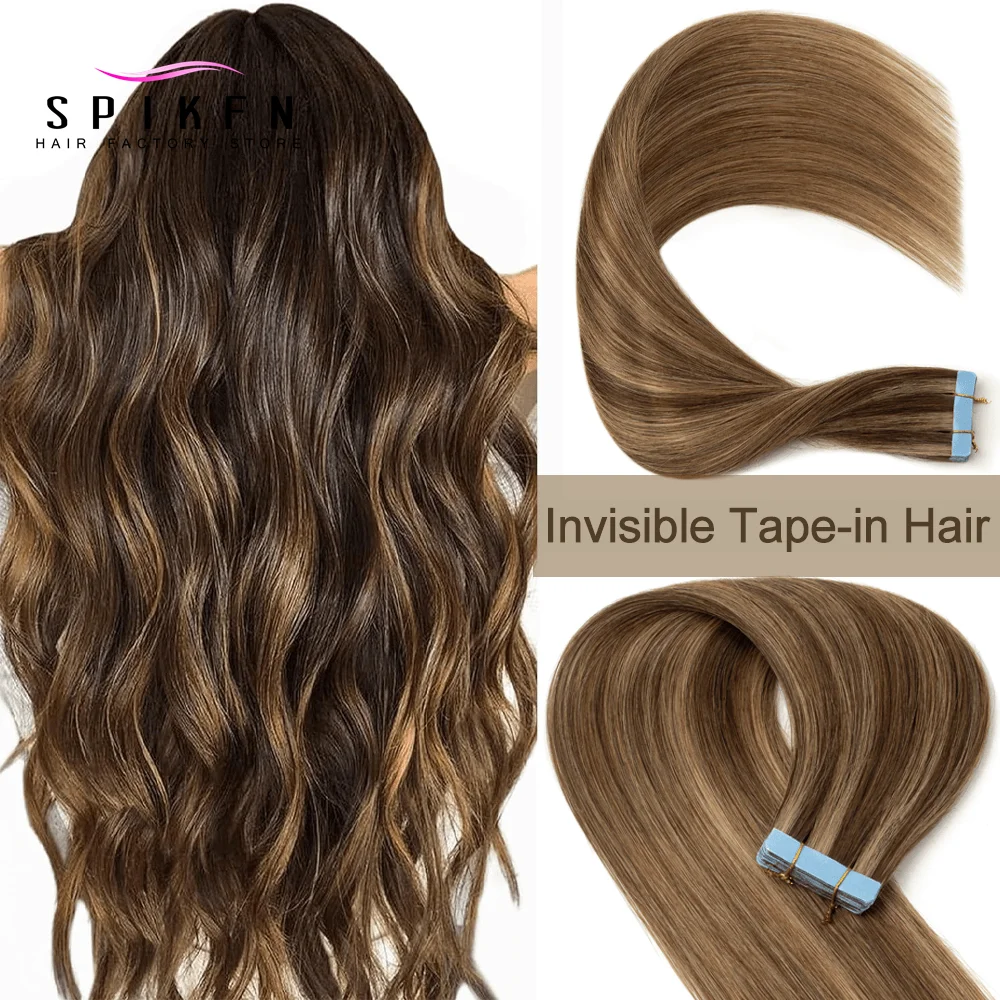 

Шоколадно-коричневый и медовый блондин, наращивание волос с эффектом омбре, человеческие волосы, бесшовные, невидимые, термостойкие, Remy