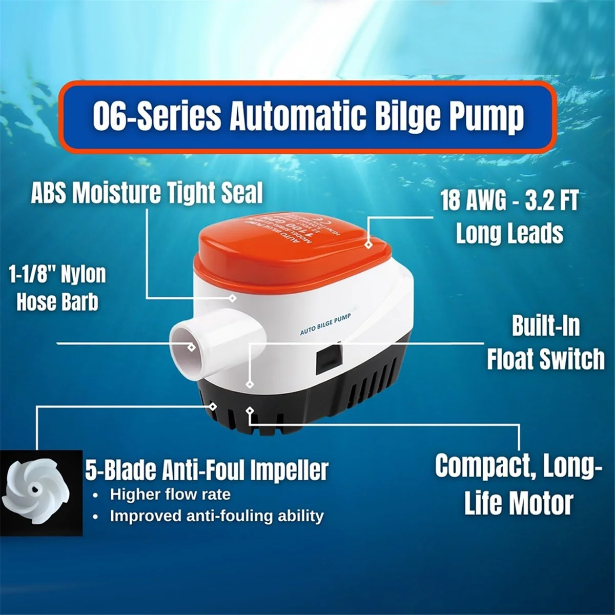 1100GPH Marine Water Pump Small Bilge Pump 12V Yacht Drainage DC Submersible Pump Bilge Automatic Drainage