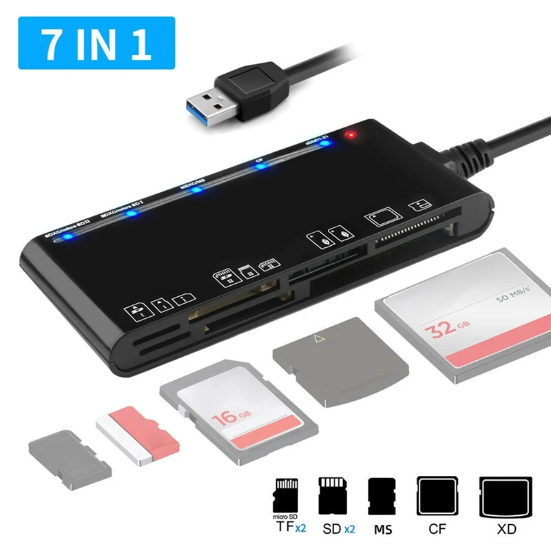 USB 3.0 Multifunction Card Reader CF/XD/MS/SD/TF Card seven in One USB Card Reader 5Gbps for PC Laptop Accessories