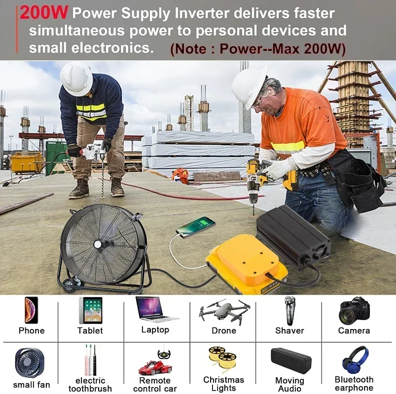Imagem -06 - Inversor de Alimentação Portátil 200w Compatível com a Bateria Dewalt 20v li Potência sem Fio Confiável dc 20v e Carregamento Rápido