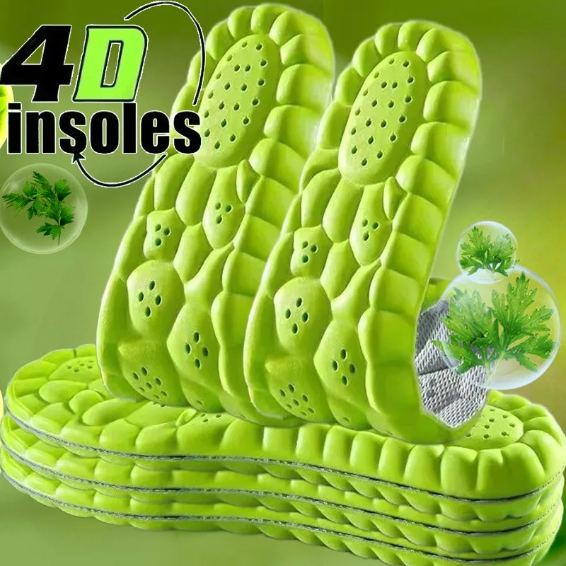 2/6Pcs 4D Latex Shock Absorption Insoles Men Women Breathable Thickened Shock Absorb Sweat Sports Deodorant Massage Shoes Pads