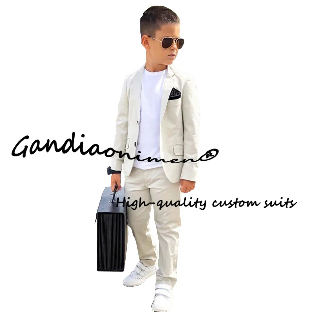 Summer Ivory Boys 2 Piece Suit Jacket Pants Fashion Casual Blazer for Kids Wedding Clothes Tuxedo Child