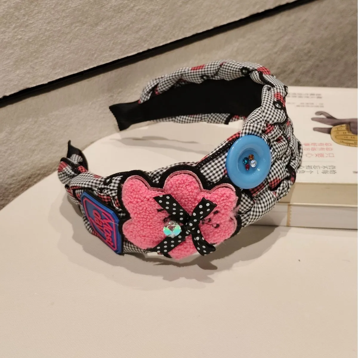 Polka dot striped leopard print heavy industry woven high cranial top wide edge headband retro light luxury high sense headgear