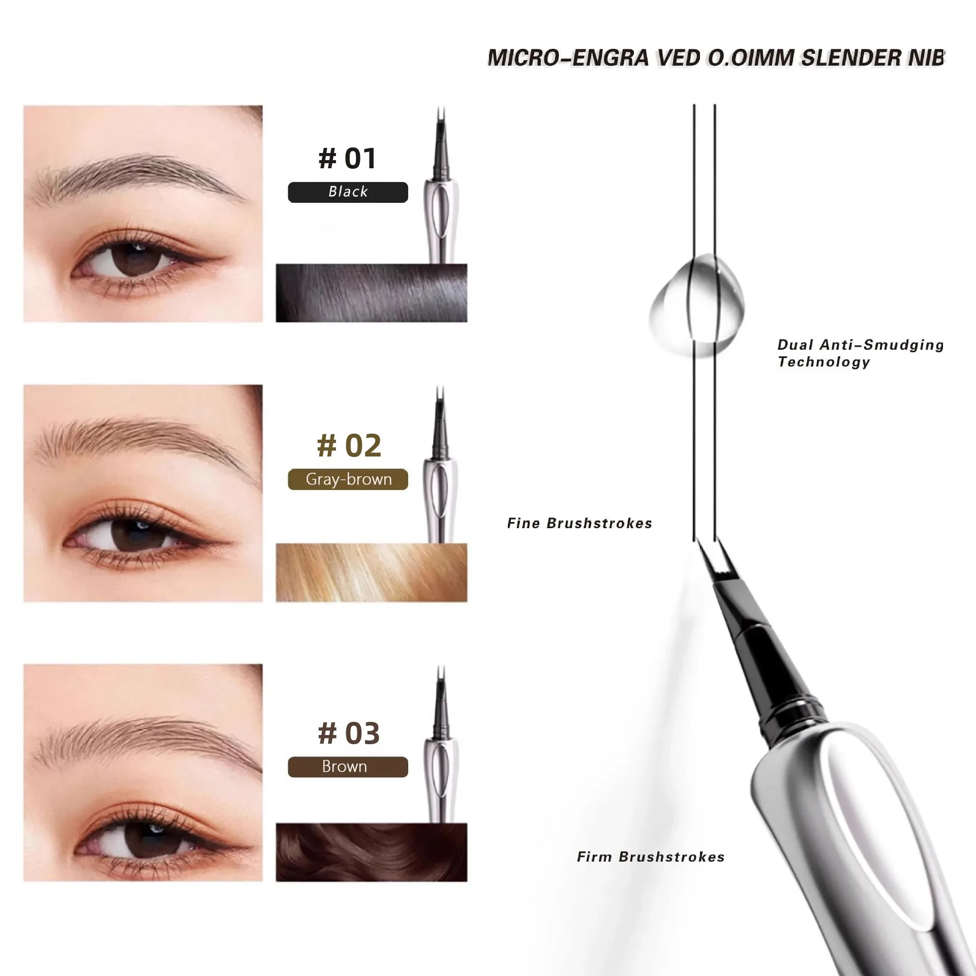 3 가지 색상 2 포인트 와일드 눈썹 연필 오래 지속되는 방수 얇은 액체 누에 한국 메이크업 눈썹 문신 그립 펜