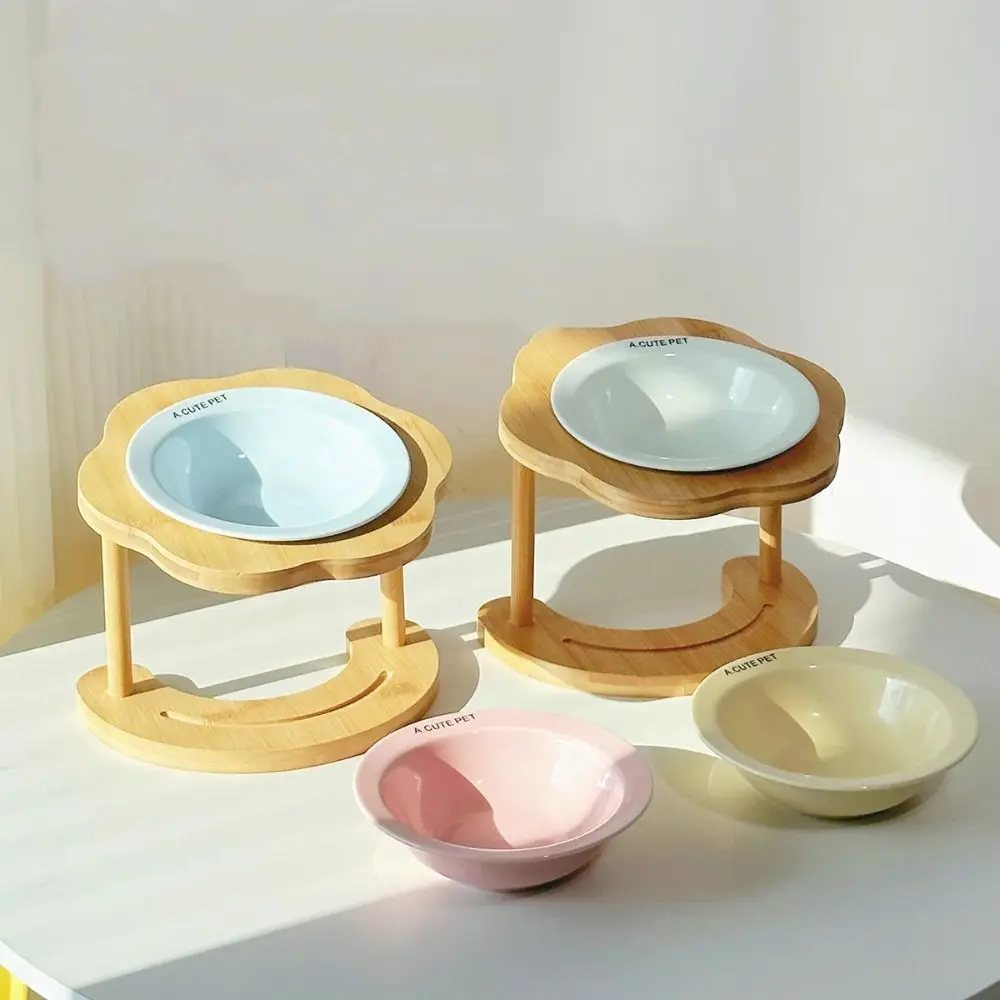 

Food Dispenser Ceramic Cat Bowl Wooden Creative Dog Food Feeding Basin Cute Large Capacity Pet High Foot Bowl Water Container