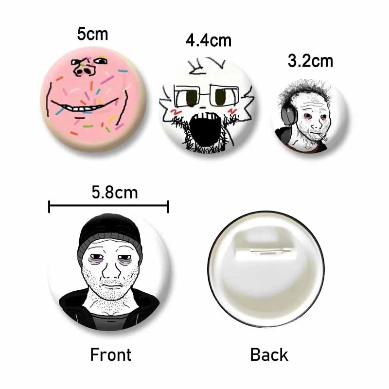 Creative Funny Wojak Meme Badge Cartoon Soyjak Smiling Face Brooch Button Pin Bag Hat Clothes Decor Accessories Friend Kids Gift