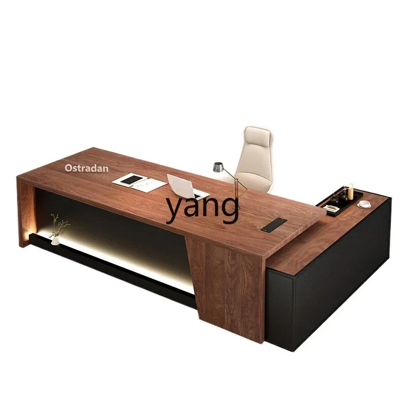 LHH General Manager's Office Light Luxury Premium Solid Wood Desk with Side Cabinet