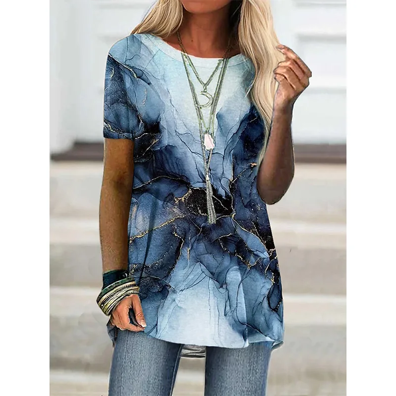 Summer Abstract Gradient 3D Print T-shirt Streetwear Women Fashion Casual T Shirts Y2K Tops Tees Woman Female Oversized Clothing