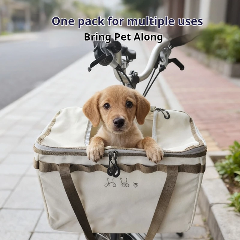 

Bicycle Basket Bag Foldable Large Capacity Canvas Portable Pet Carrier Handbag For Brompton Dahon Daily Commute Outdoor Shopping