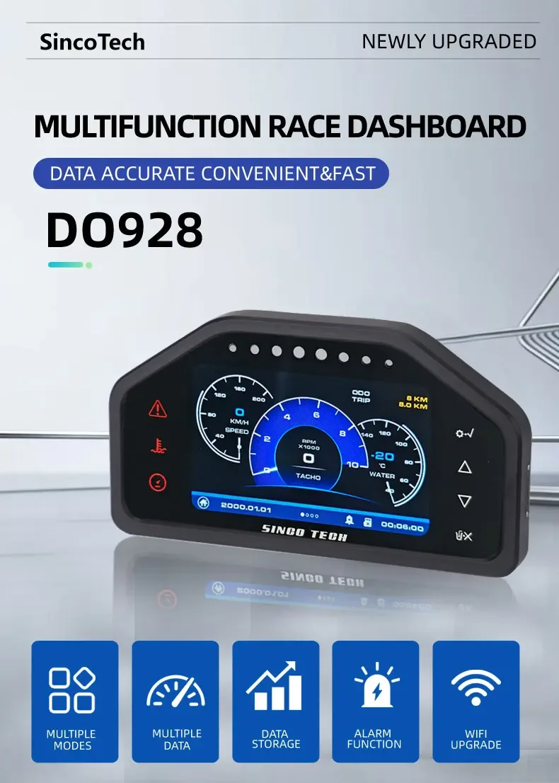 DO928 Multifunction Race Dashboard Gauge Meter 12V Touch Sensor Cutover Boost Water Temp Oil Pressure Speed RPM Volts
