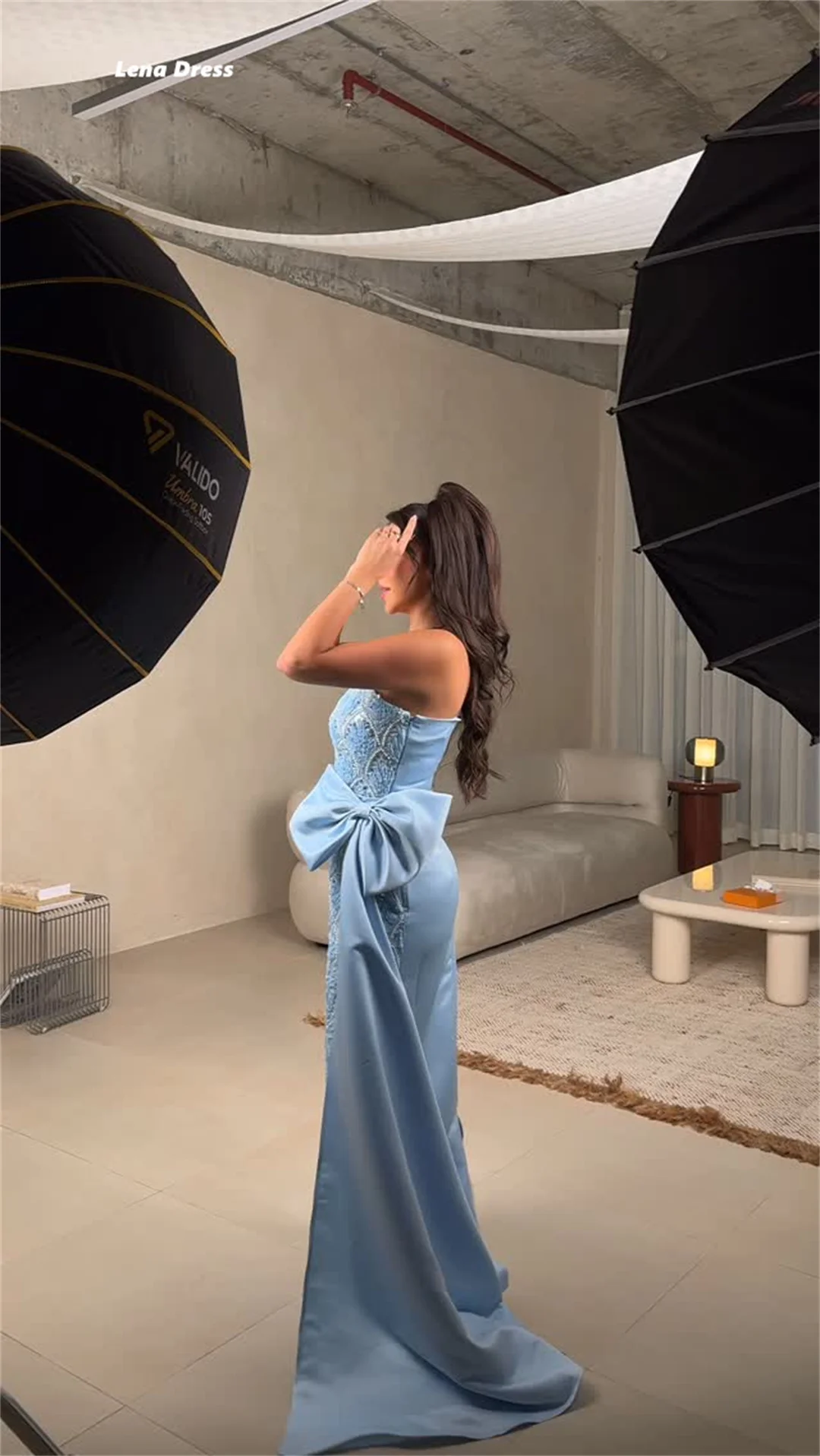 Lena bleu ciel robes De soirée Femme robes De soirée élégantes 2025 Femme luxe sur mesure nœud Robe De Cocktail Femme sans manches