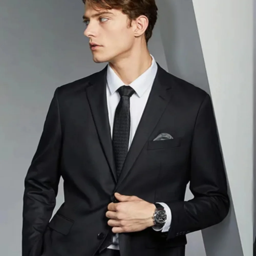 

Мужские костюмы из 2 предметов, классический костюм с двумя пуговицами, смокинг, куртка и брюки, комплект, подходящий для свадеб, деловых ужинов