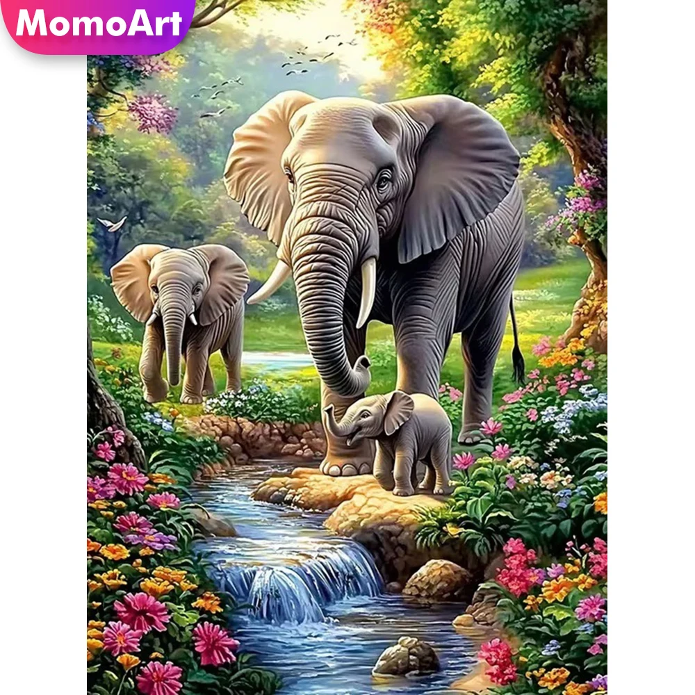 Momoart Diamant-Malerei Elefant Tier DIY Diamant-Mosaik Kreuzstich-Set Blumen-Stickerei Neuerscheinung Dekoration für Zuhause
