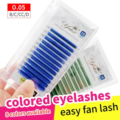 Yelix Easy Fan Lashes Volume Extensions Mix Color Eyelashes Colored Easy Fanning Red/Green/Blue/Brown/Purple Colorful Eyelashes