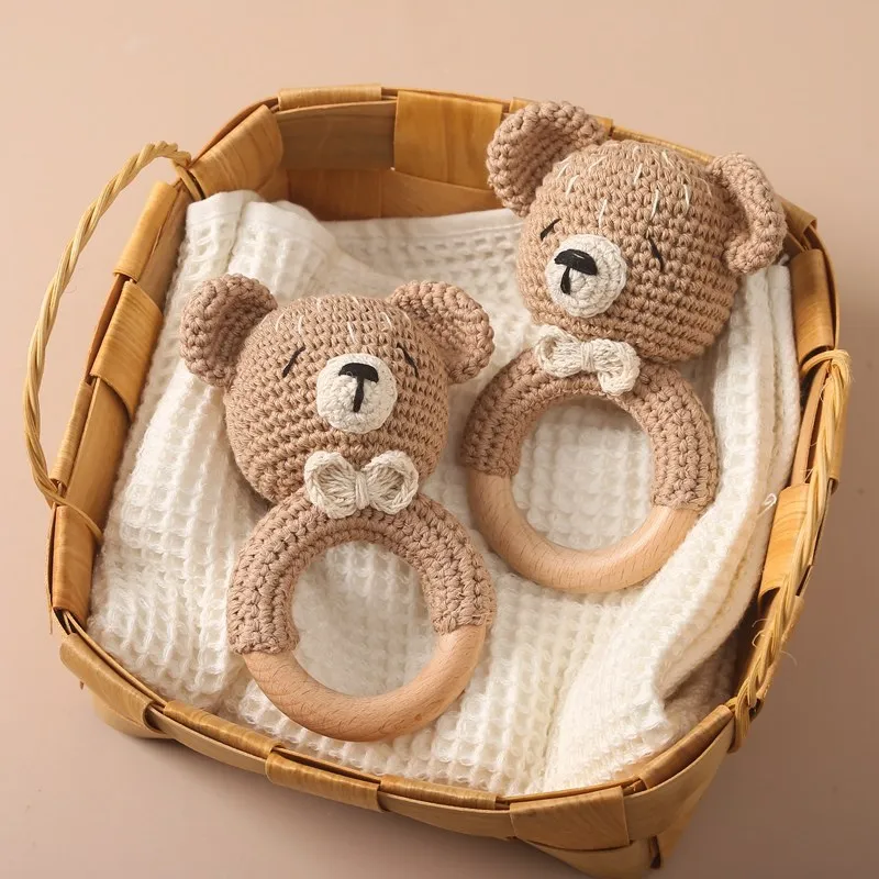 

1pc Baby Rattles Crochet Bunny Rattle Toy Wood Ring Baby Teether Rodent Baby Gym Mobile Rattles Newborn Educational Toys Gifts