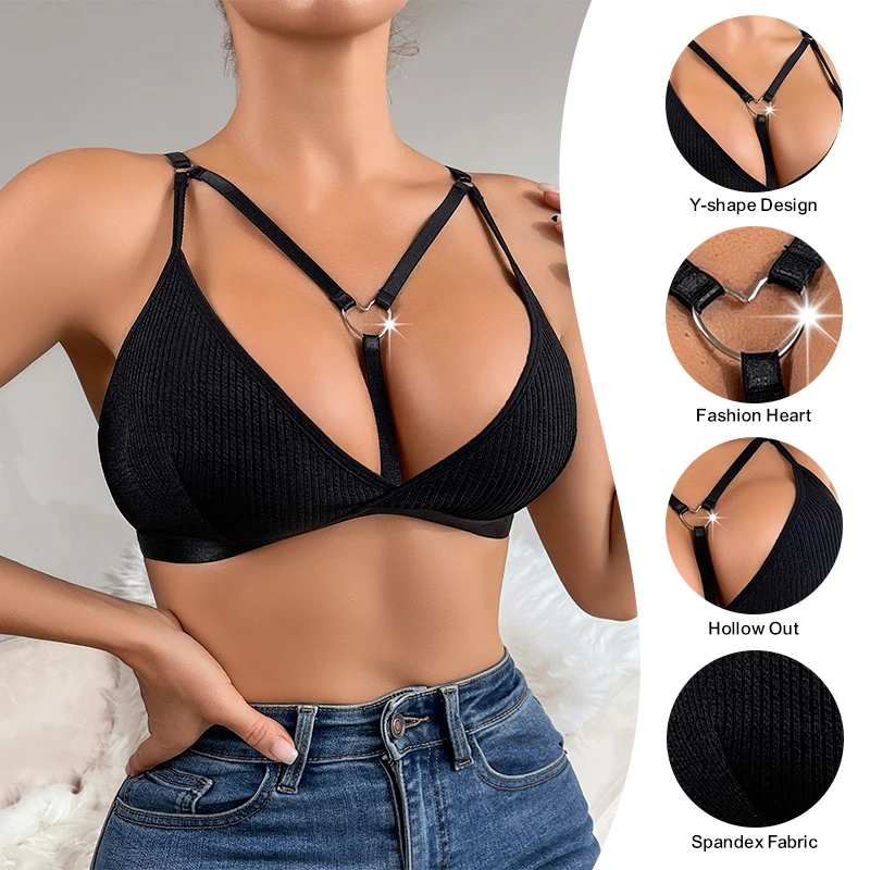 Sexy Women Bras Ribbed Backless Underwear No Steel Ring Bras Women Casual Bralette Camisole Adjustable Sexy Lingerie