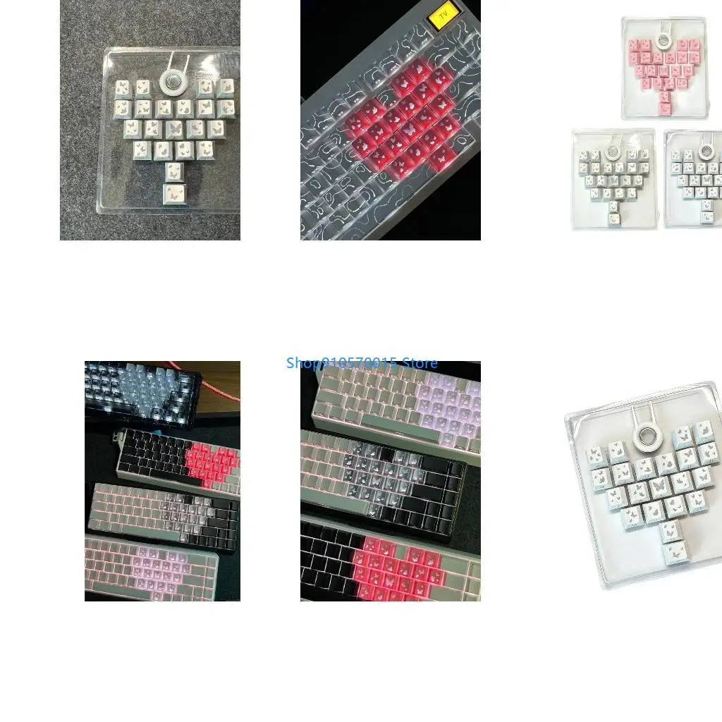 B95C 21 Heart Shaped Butterfly Pattern Keycaps Original Height PBT Keycap Enhances Comfort And Durability In Typing