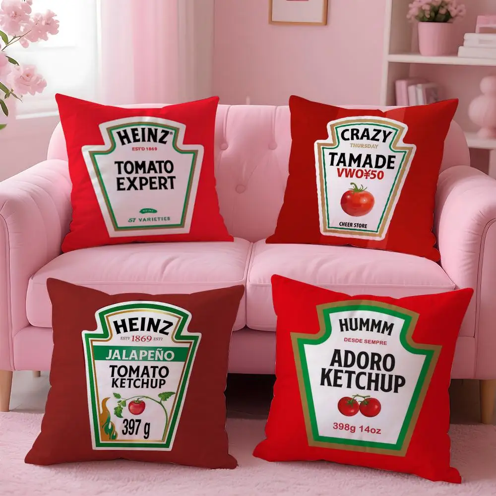 art Ketchup Label Cushion Cover Soft Washable Pillowcase Cushion Cover for Sofa Bed Car Travel Office Home Decor