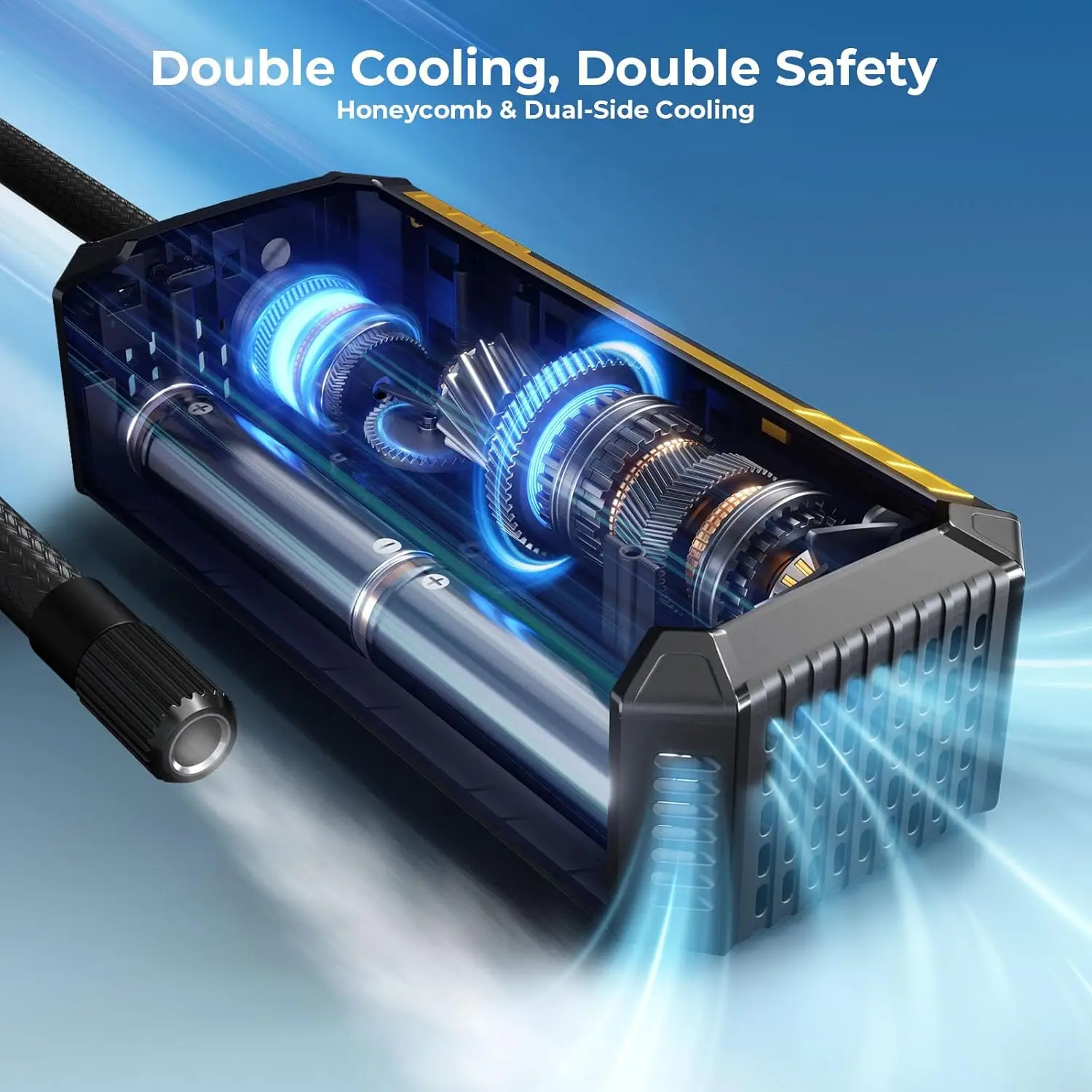 デジタルゲージ付きポータブルタイヤインフレーター、車、オートバイ、自転車用150 PSIエアコンプレッサー - 自動停止機能＆LED