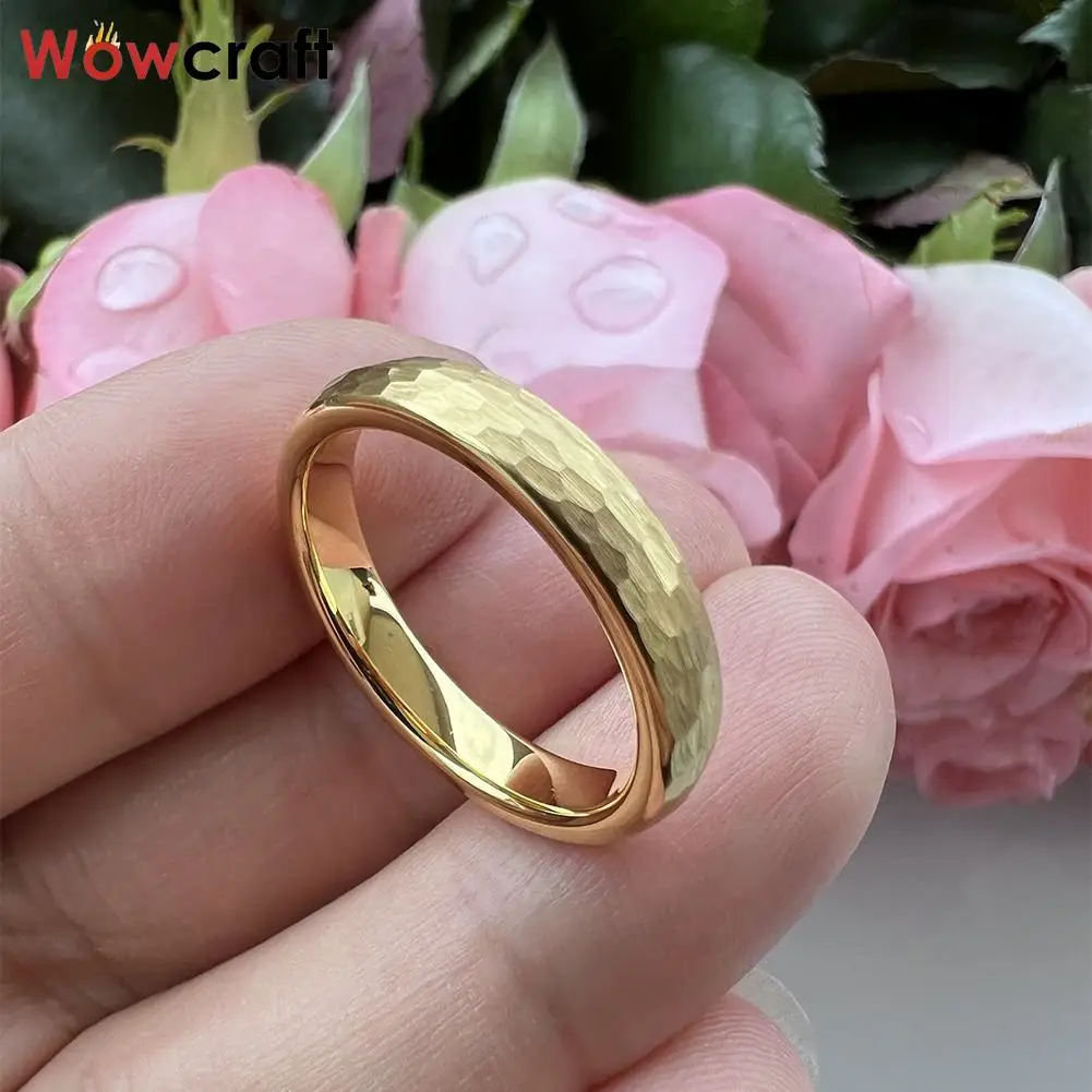 4MM Domed Hammered Tungsten Ring for Women Men Fashion Engagement Wedding Band