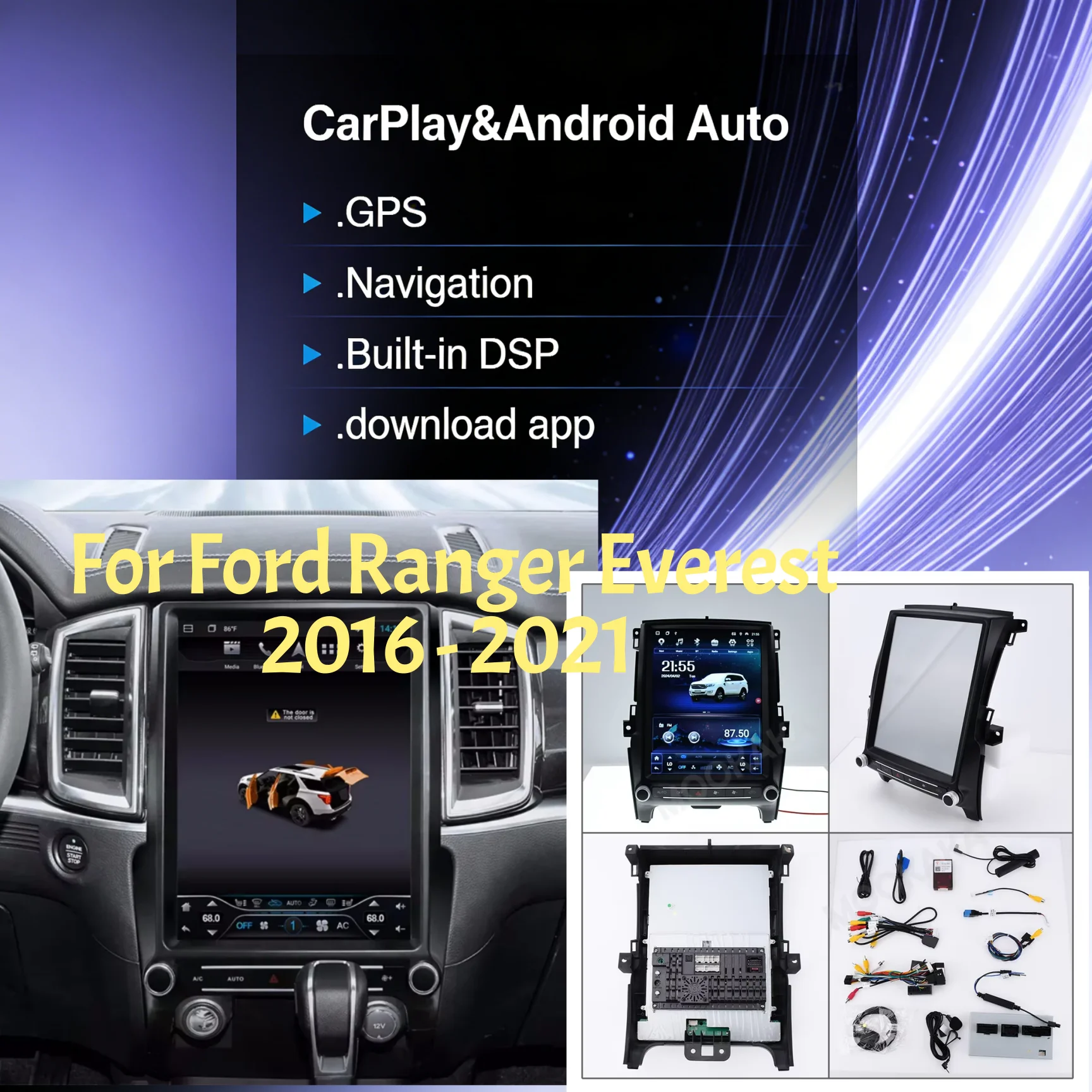 

12.1-дюймовый автомобильный мультимедийный центр на Android 14.0 для Ford Ranger Everest 2016-2021 с GPS-навигацией и HD-экраном